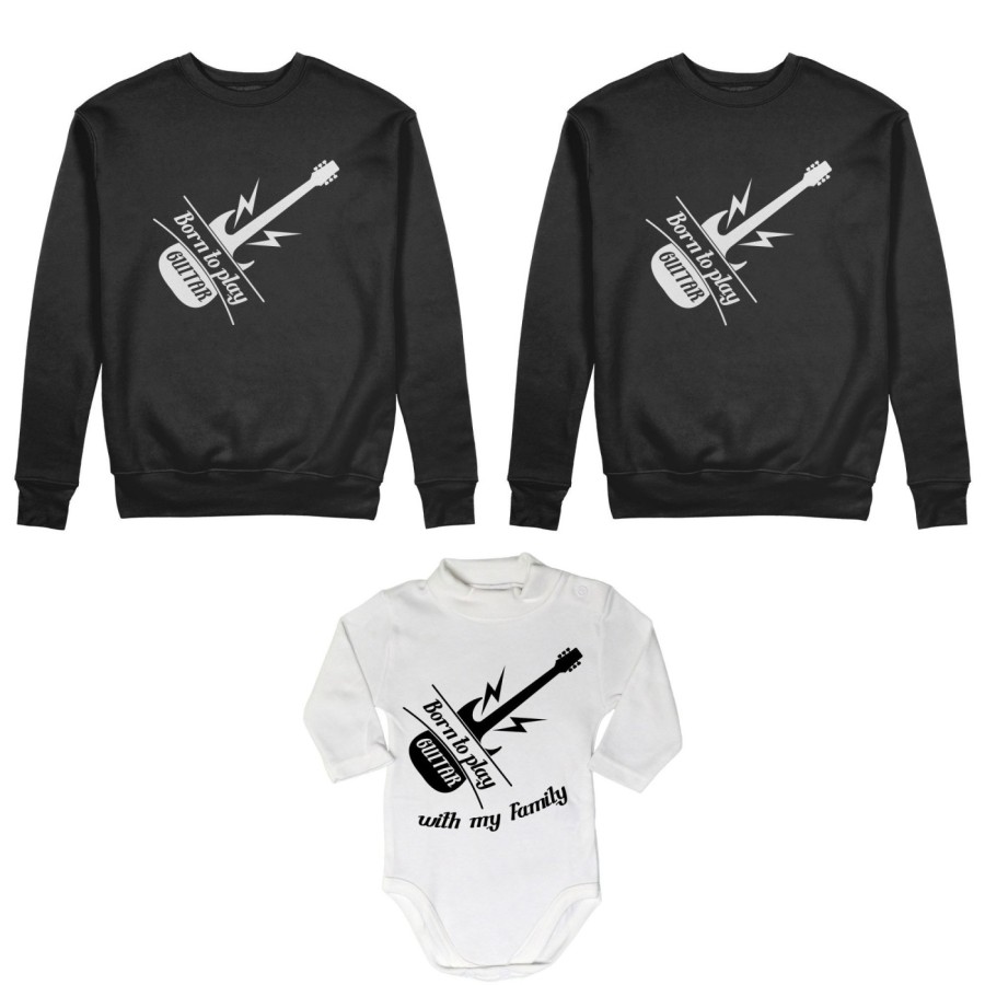 Tris felpe adulti o body lupetto born to play guitar born to play guitar with my daddy my mommy Per la famiglia