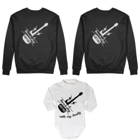 Tris felpe adulti o body lupetto born to play guitar born to play guitar with my daddy my mommy Per la famiglia