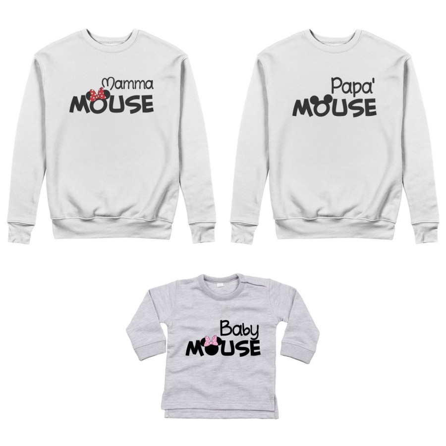 Tris felpe adulti neonato o body lupetto neonato papà mouse mamma minnie mouse baby minnnie mouse Per la famiglia