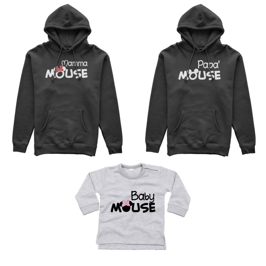 Tris felpe adulti neonato o body lupetto neonato papà mouse mamma minnie mouse baby minnnie mouse Per la famiglia