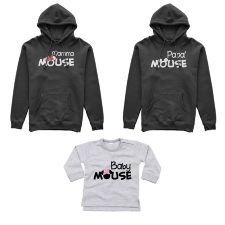 Tris felpe adulti neonato o body lupetto neonato papà mouse mamma minnie mouse baby minnnie mouse Per la famiglia