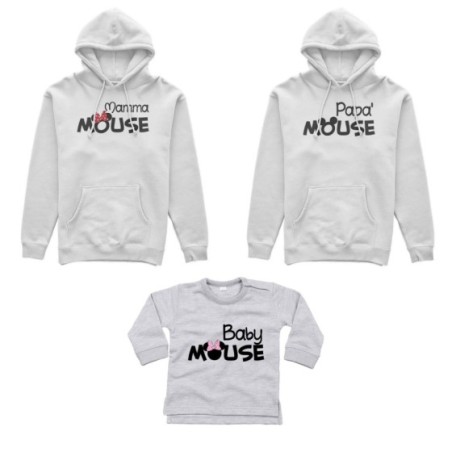 Tris felpe adulti neonato o body lupetto neonato papà mouse mamma minnie mouse baby minnnie mouse Per la famiglia