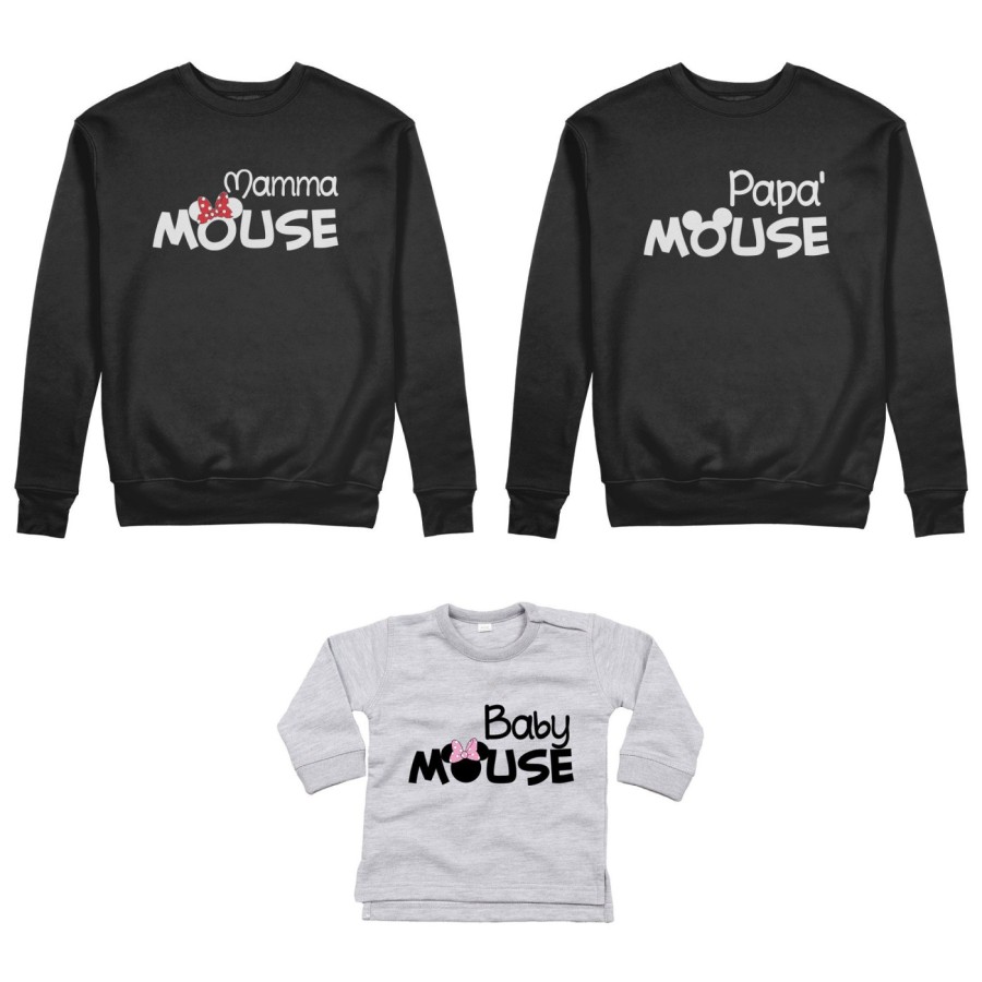 Tris felpe adulti neonato o body lupetto neonato papà mouse mamma minnie mouse baby minnnie mouse Per la famiglia