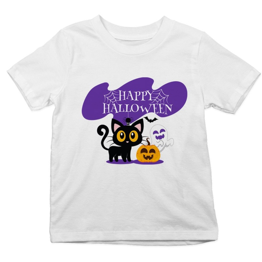 T-shirt bambino happy halloween con gattino zucca e fantasmino Halloween
