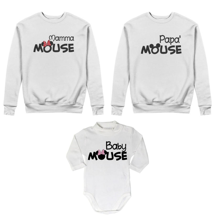 Tris felpe adulti neonato o body lupetto neonato papà mouse mamma minnie mouse baby minnnie mouse Per la famiglia