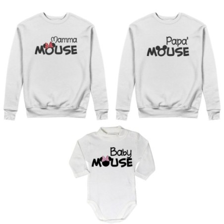 Tris felpe adulti neonato o body lupetto neonato papà mouse mamma minnie mouse baby minnnie mouse Per la famiglia