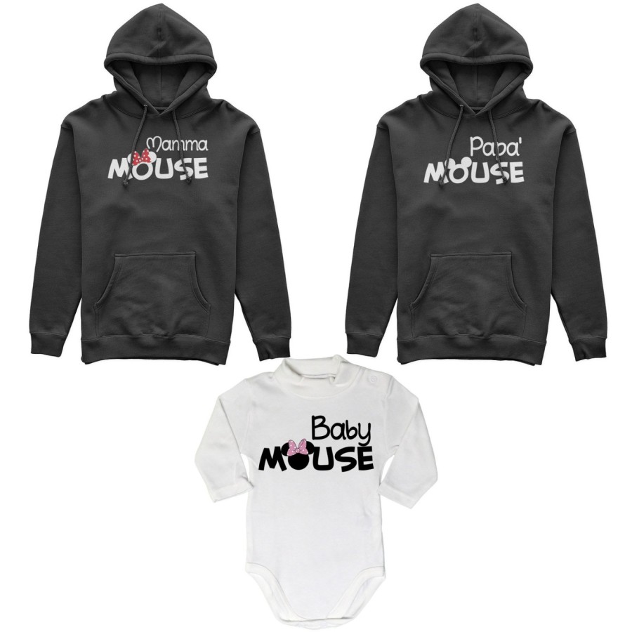Tris felpe adulti neonato o body lupetto neonato papà mouse mamma minnie mouse baby minnnie mouse Per la famiglia