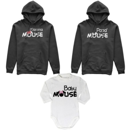 Tris felpe adulti neonato o body lupetto neonato papà mouse mamma minnie mouse baby minnnie mouse Per la famiglia