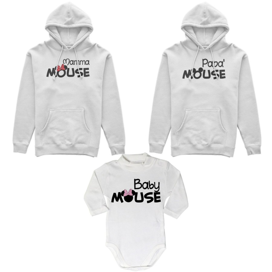 Tris felpe adulti neonato o body lupetto neonato papà mouse mamma minnie mouse baby minnnie mouse Per la famiglia