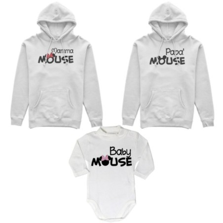 Tris felpe adulti neonato o body lupetto neonato papà mouse mamma minnie mouse baby minnnie mouse Per la famiglia