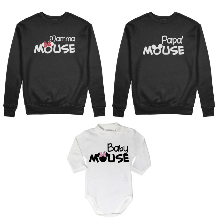 Tris felpe adulti neonato o body lupetto neonato papà mouse mamma minnie mouse baby minnnie mouse Per la famiglia