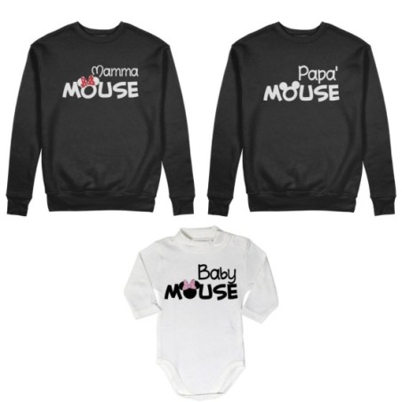 Tris felpe adulti neonato o body lupetto neonato papà mouse mamma minnie mouse baby minnnie mouse Per la famiglia