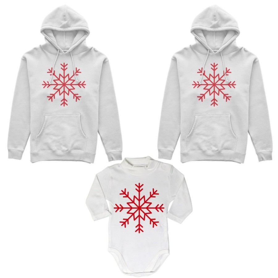 Tris felpe o body lupetto neonato per la famiglia personalizzabile con nome fiocco di neve Natale