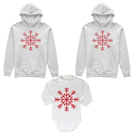Tris felpe o body lupetto neonato per la famiglia personalizzabile con nome fiocco di neve Natale