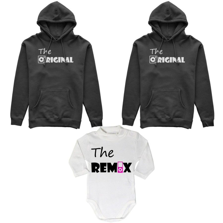 Tris felpe adulti neonato o body lupetto neonato the original the remix music Per la famiglia
