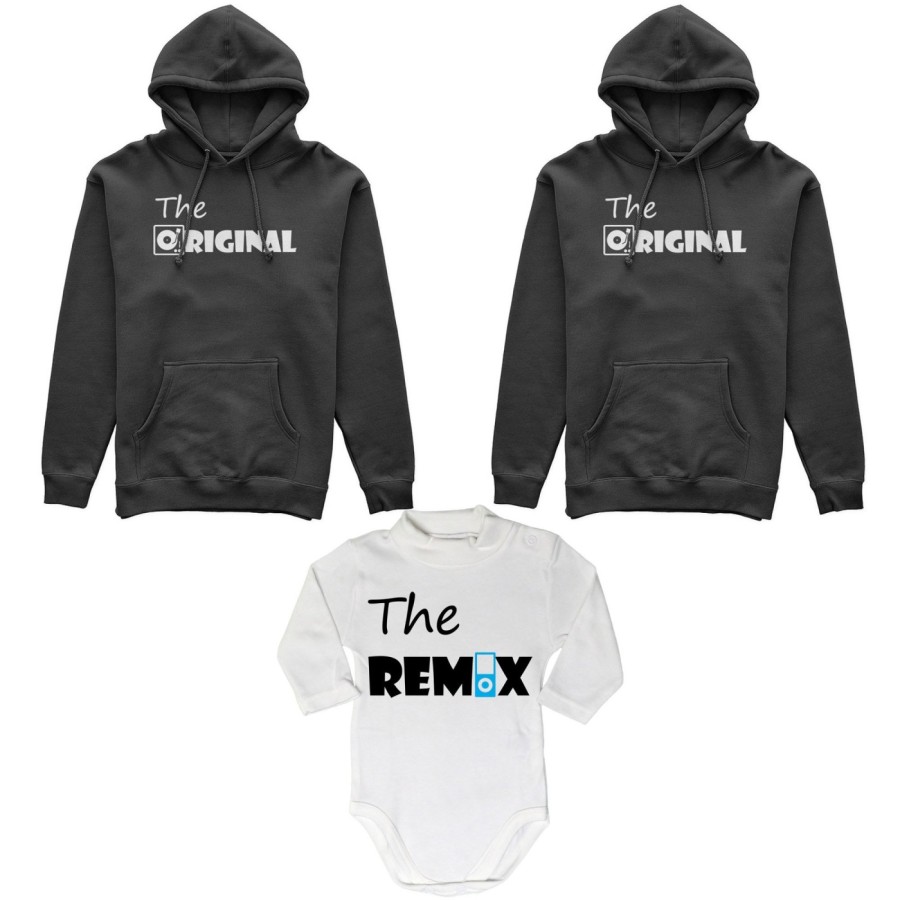 Tris felpe adulti neonato o body lupetto neonato the original the remix music Per la famiglia