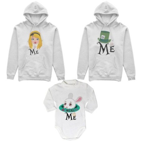 Tris felpe adulti neonato o body lupetto neonato me cappellaio matto me alice mini bianconiglio Per la famiglia