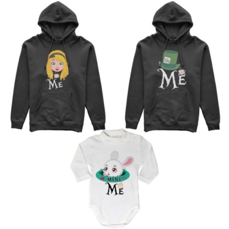 Tris felpe adulti neonato o body lupetto neonato me cappellaio matto me alice mini bianconiglio Per la famiglia