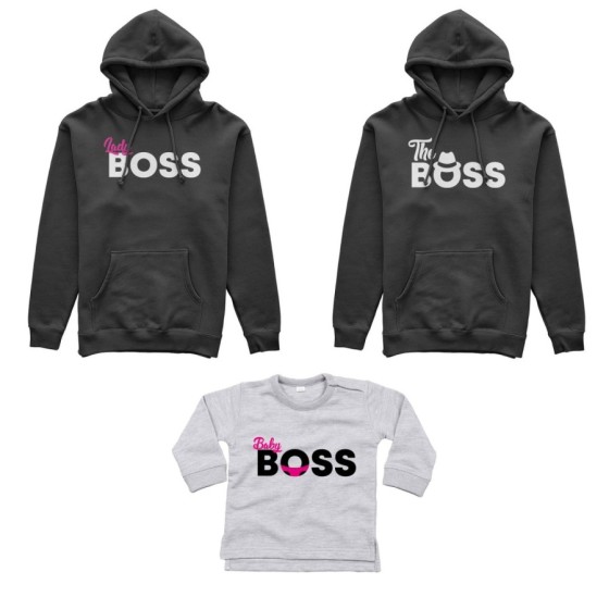 Tris felpe adulti neonato o body lupetto neonato boss family Per la famiglia