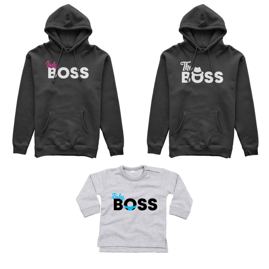 Tris felpe adulti neonato o body lupetto neonato boss family Per la famiglia