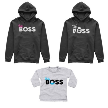 Tris felpe adulti neonato o body lupetto neonato boss family Per la famiglia