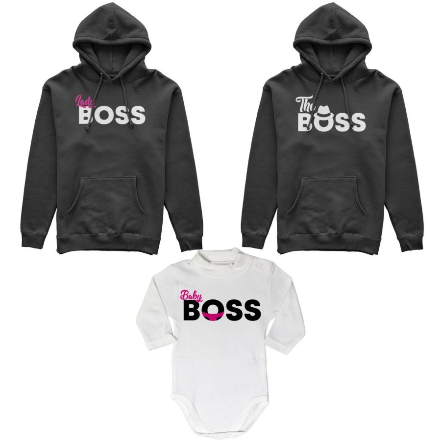 Tris felpe adulti neonato o body lupetto neonato boss family Per la famiglia