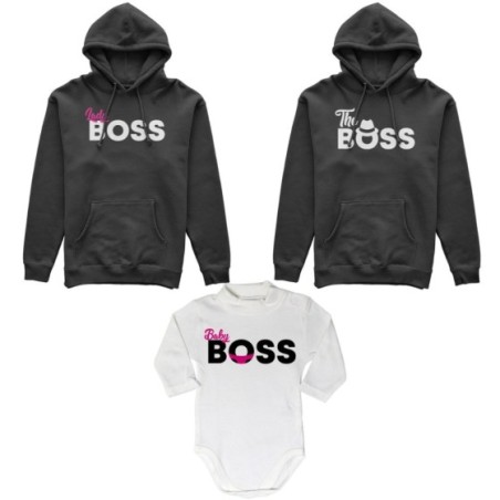Tris felpe adulti neonato o body lupetto neonato boss family Per la famiglia