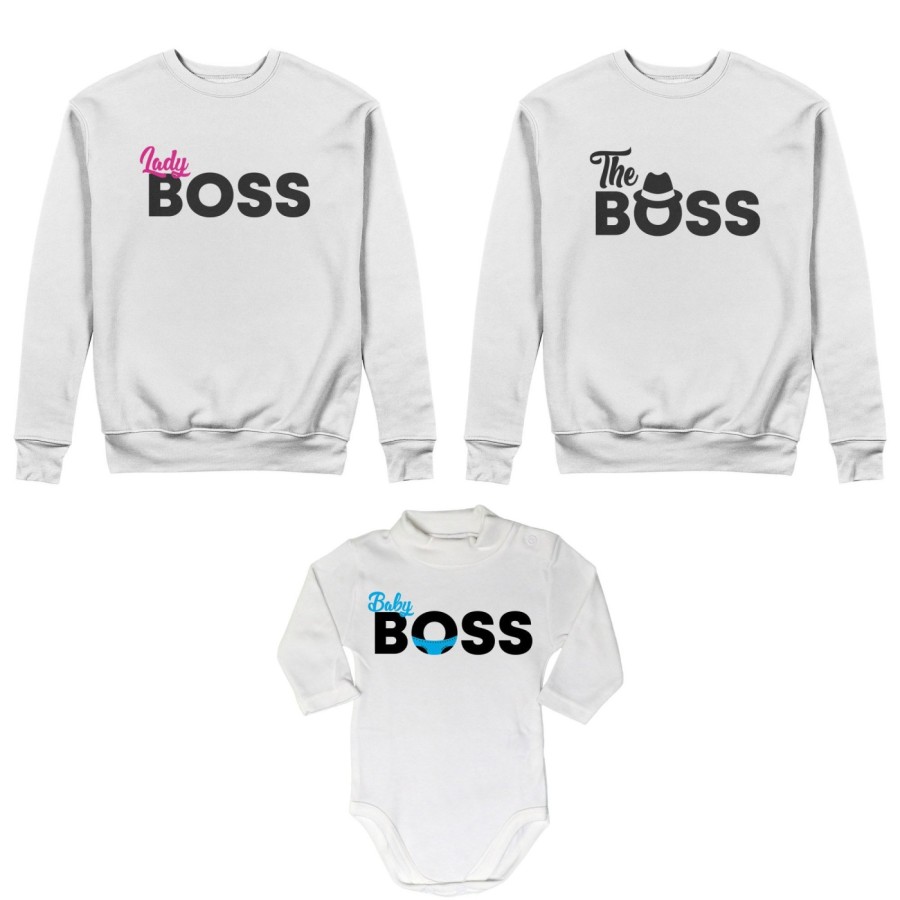 Tris felpe adulti neonato o body lupetto neonato boss family Per la famiglia
