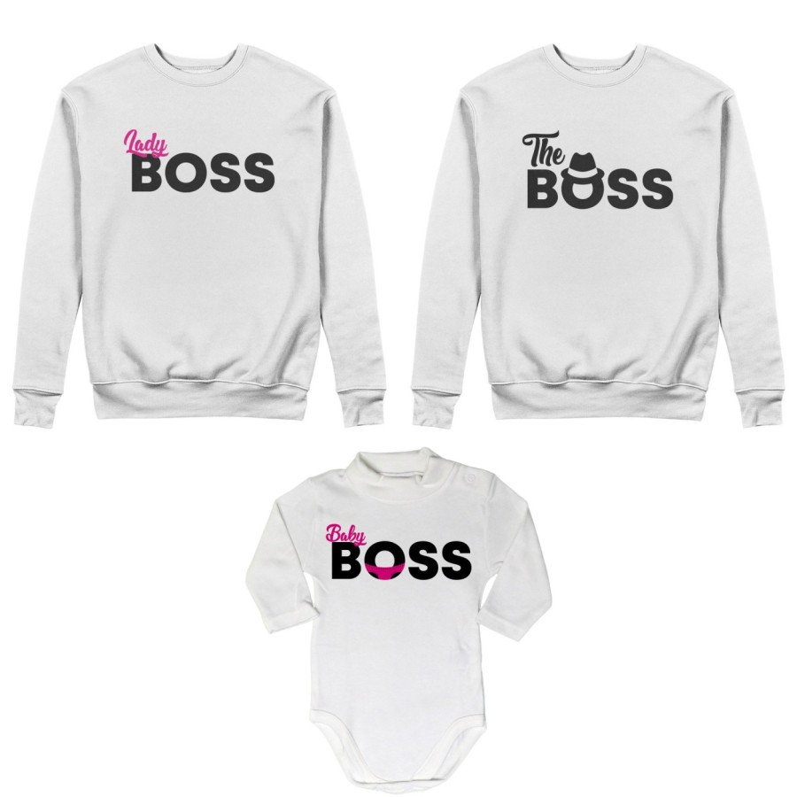 Tris felpe adulti neonato o body lupetto neonato boss family Per la famiglia