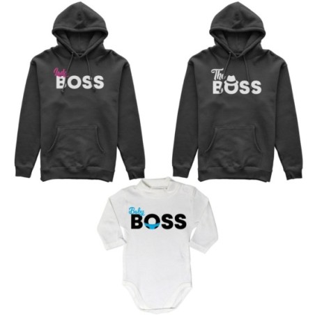Tris felpe adulti neonato o body lupetto neonato boss family Per la famiglia