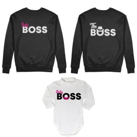 Tris felpe adulti neonato o body lupetto neonato boss family Per la famiglia