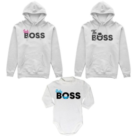 Tris felpe adulti neonato o body lupetto neonato boss family Per la famiglia