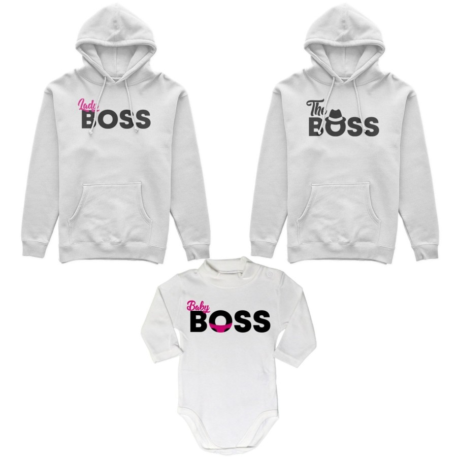 Tris felpe adulti neonato o body lupetto neonato boss family Per la famiglia