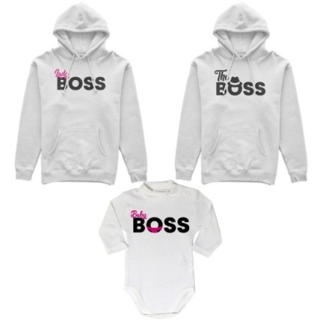 Tris felpe adulti neonato o body lupetto neonato boss family Per la famiglia