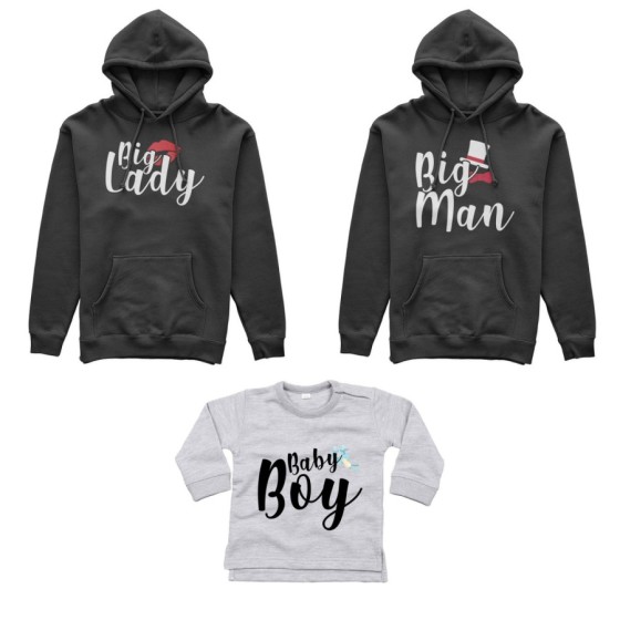 Tris felpe adulti neonato o body lupetto neonato big man big lady baby boy baby lady Per la famiglia 2