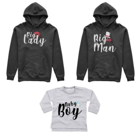 Tris felpe adulti neonato o body lupetto neonato big man big lady baby boy baby lady Per la famiglia