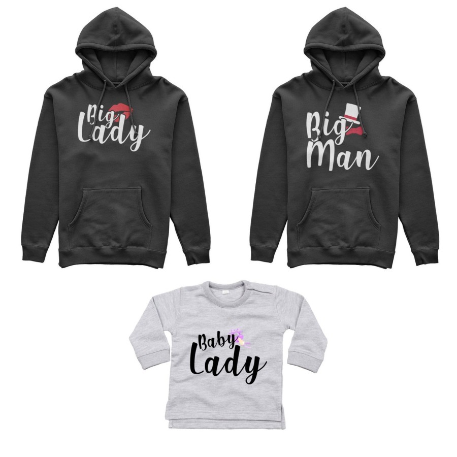 Tris felpe adulti neonato o body lupetto neonato big man big lady baby boy baby lady Per la famiglia