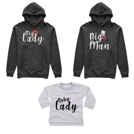Tris felpe adulti neonato o body lupetto neonato big man big lady baby boy baby lady Per la famiglia