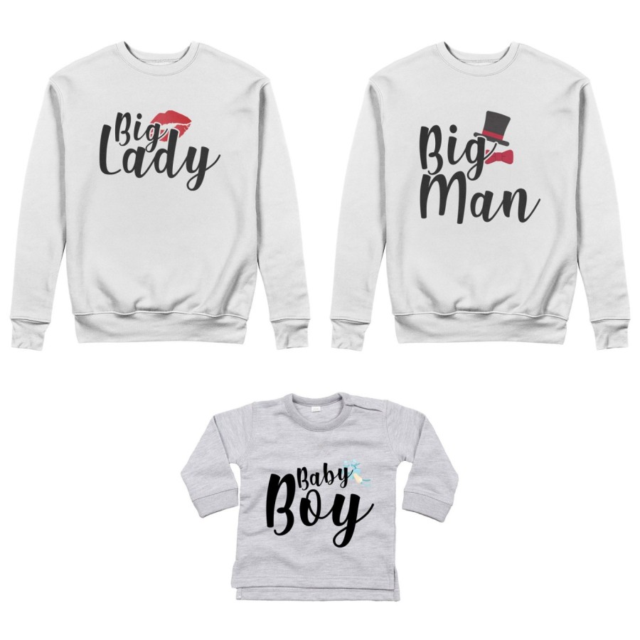 Tris felpe adulti neonato o body lupetto neonato big man big lady baby boy baby lady Per la famiglia