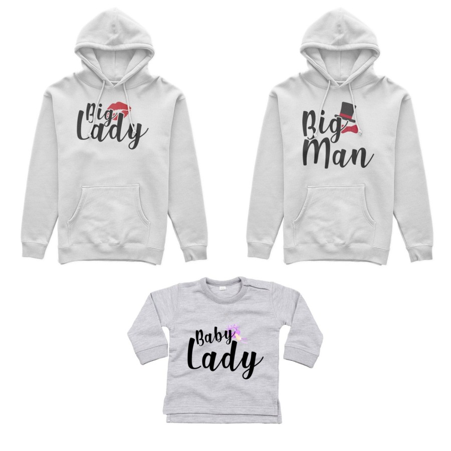 Tris felpe adulti neonato o body lupetto neonato big man big lady baby boy baby lady Per la famiglia