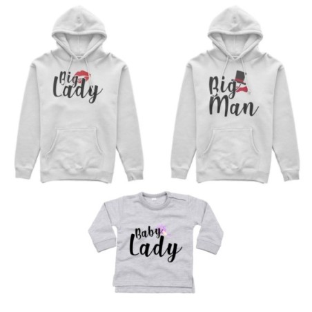 Tris felpe adulti neonato o body lupetto neonato big man big lady baby boy baby lady Per la famiglia
