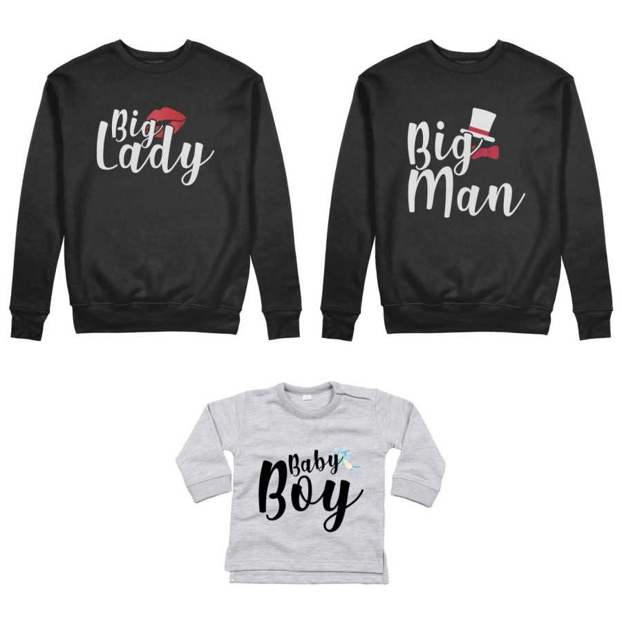 Tris felpe adulti neonato o body lupetto neonato big man big lady baby boy baby lady Per la famiglia