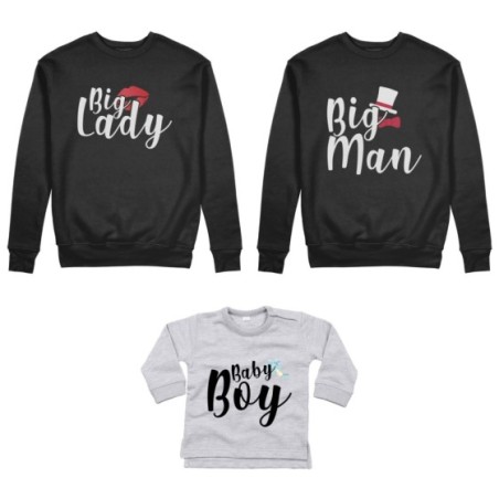 Tris felpe adulti neonato o body lupetto neonato big man big lady baby boy baby lady Per la famiglia