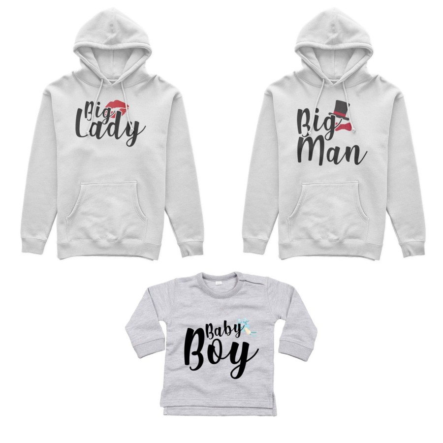 Tris felpe adulti neonato o body lupetto neonato big man big lady baby boy baby lady Per la famiglia