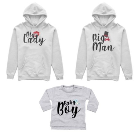 Tris felpe adulti neonato o body lupetto neonato big man big lady baby boy baby lady Per la famiglia