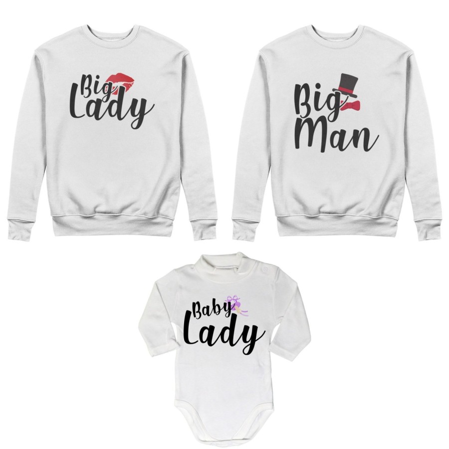 Tris felpe adulti neonato o body lupetto neonato big man big lady baby boy baby lady Per la famiglia