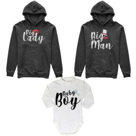 Tris felpe adulti neonato o body lupetto neonato big man big lady baby boy baby lady Per la famiglia