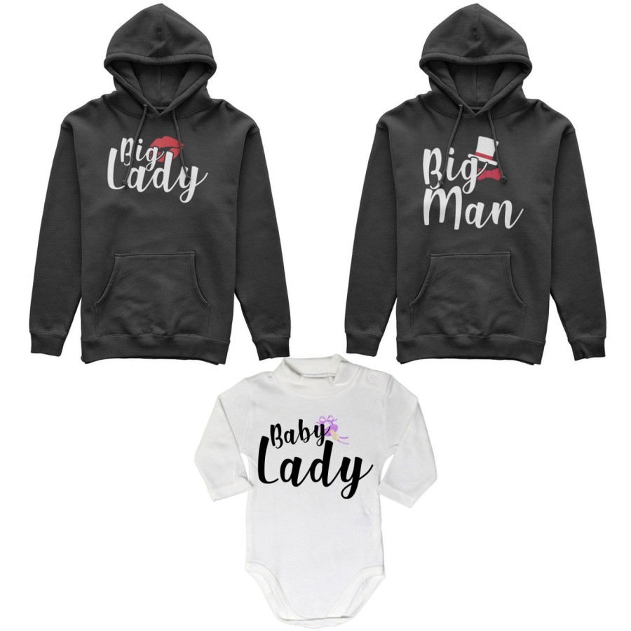 Tris felpe adulti neonato o body lupetto neonato big man big lady baby boy baby lady Per la famiglia