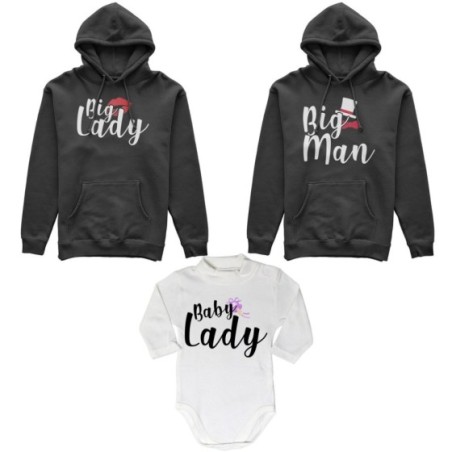 Tris felpe adulti neonato o body lupetto neonato big man big lady baby boy baby lady Per la famiglia