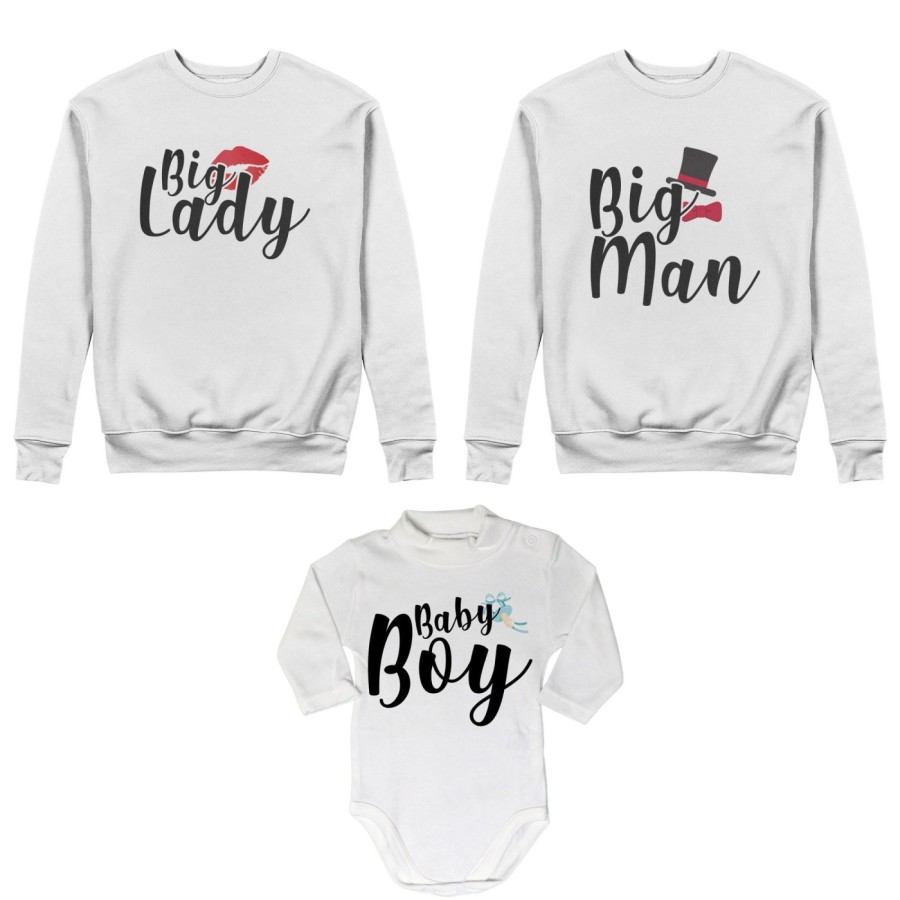 Tris felpe adulti neonato o body lupetto neonato big man big lady baby boy baby lady Per la famiglia